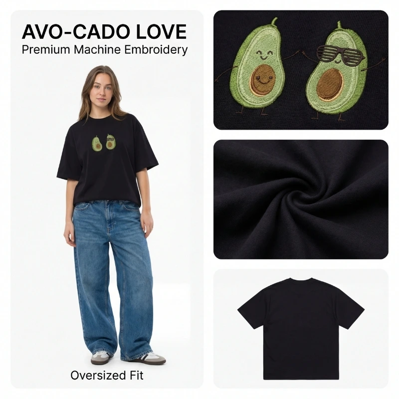 Avocado Duo Oversized T-Shirt for Female – Embroidered Drop