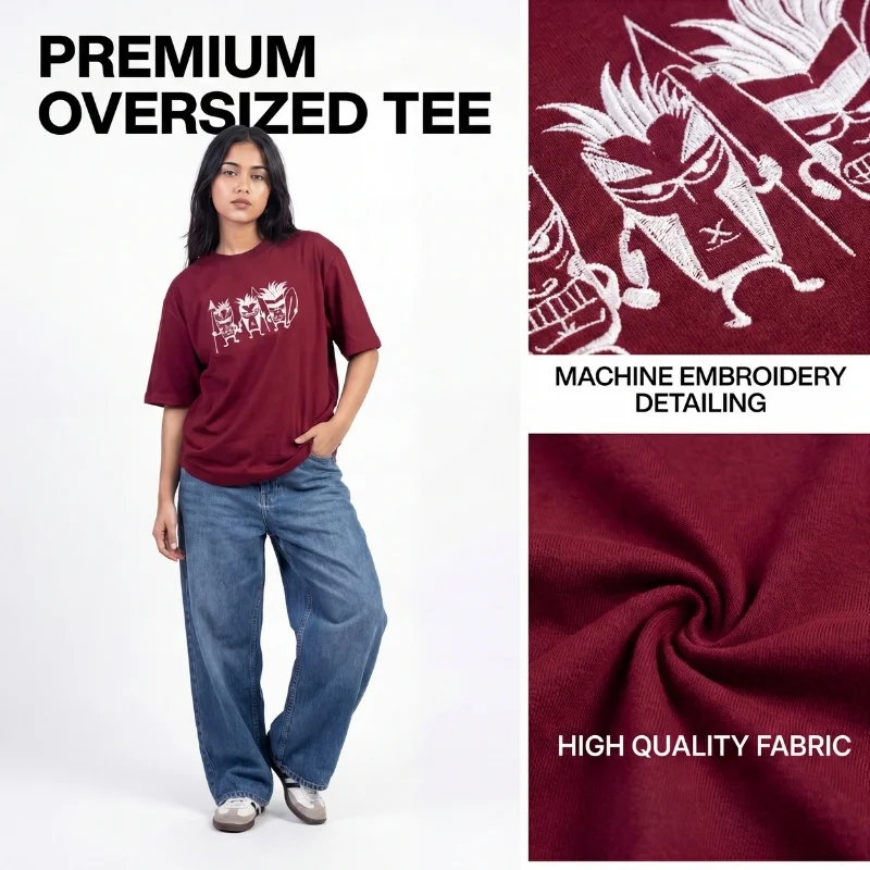 Tribal Fury – Oversized Tee for female – Beast Embroidered Drop