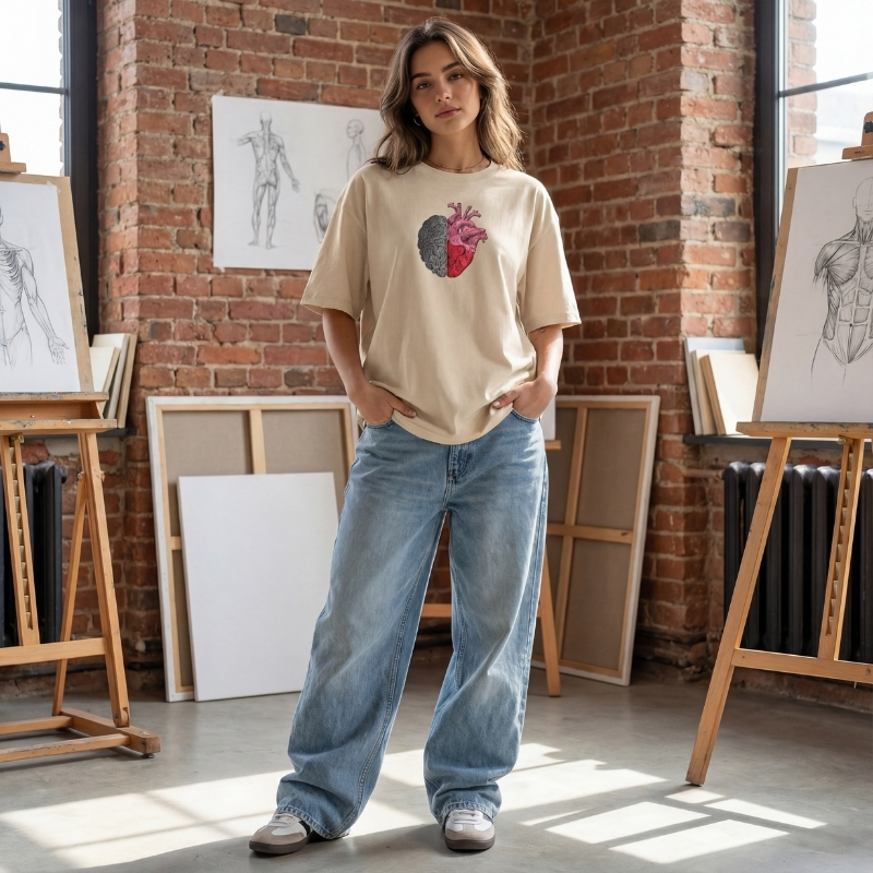 Mind & Heart Balance Oversized T-Shirt for female – Embroidered Drop