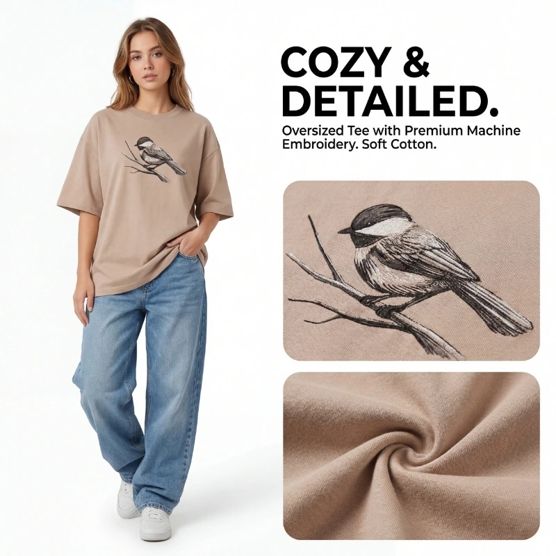 Solo Sparow – Oversized Tee for female – Beast Embroidered Drop