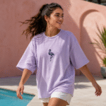Lavender Flamingo Embroidered Oversized- Beast Embroidered Drop