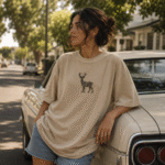 Sand Stag Embroidered Oversized - Beast Embroidered Drop